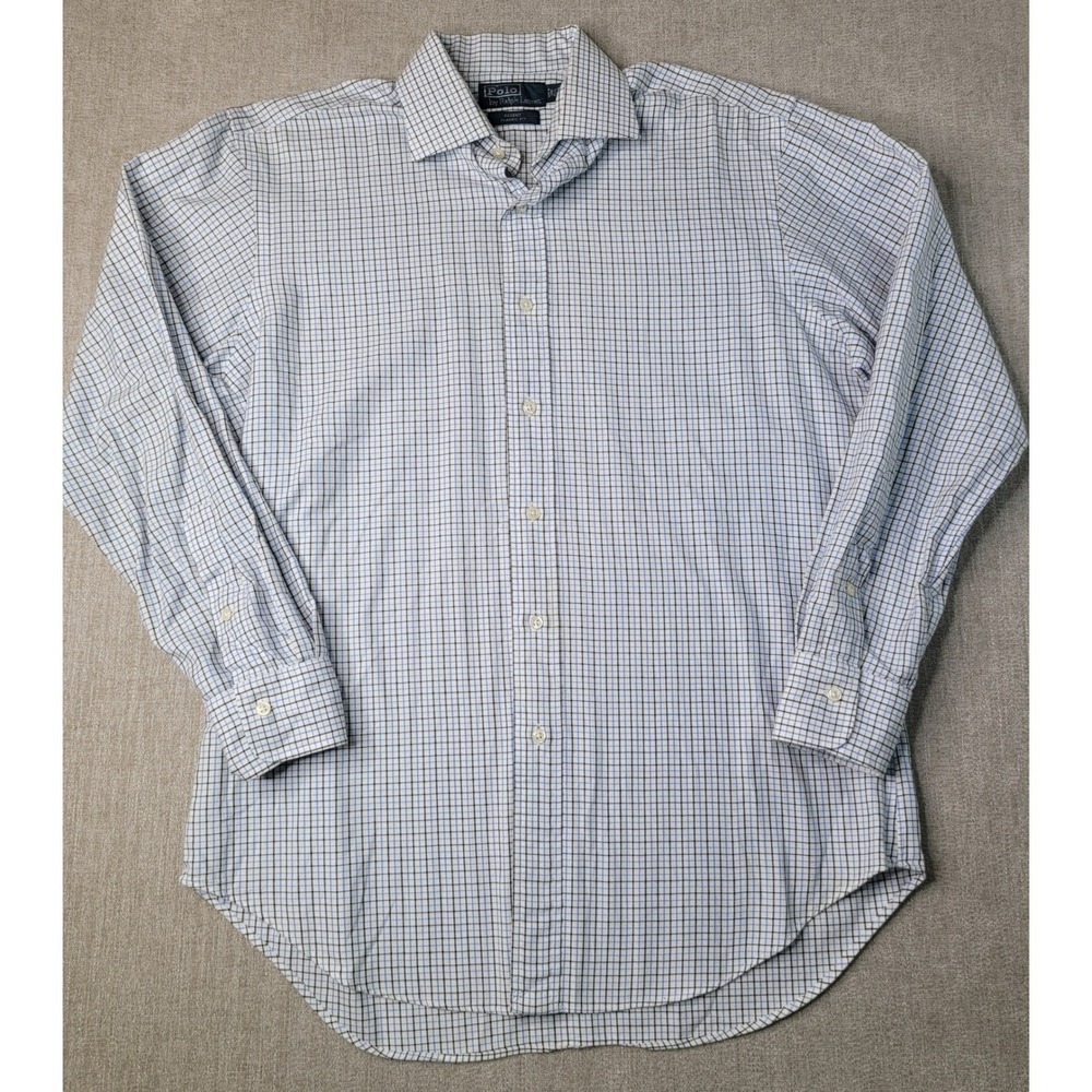 Polo Ralph Lauren Button Down Shirt Mens 15.5 Blue Check Regent Classic Fit